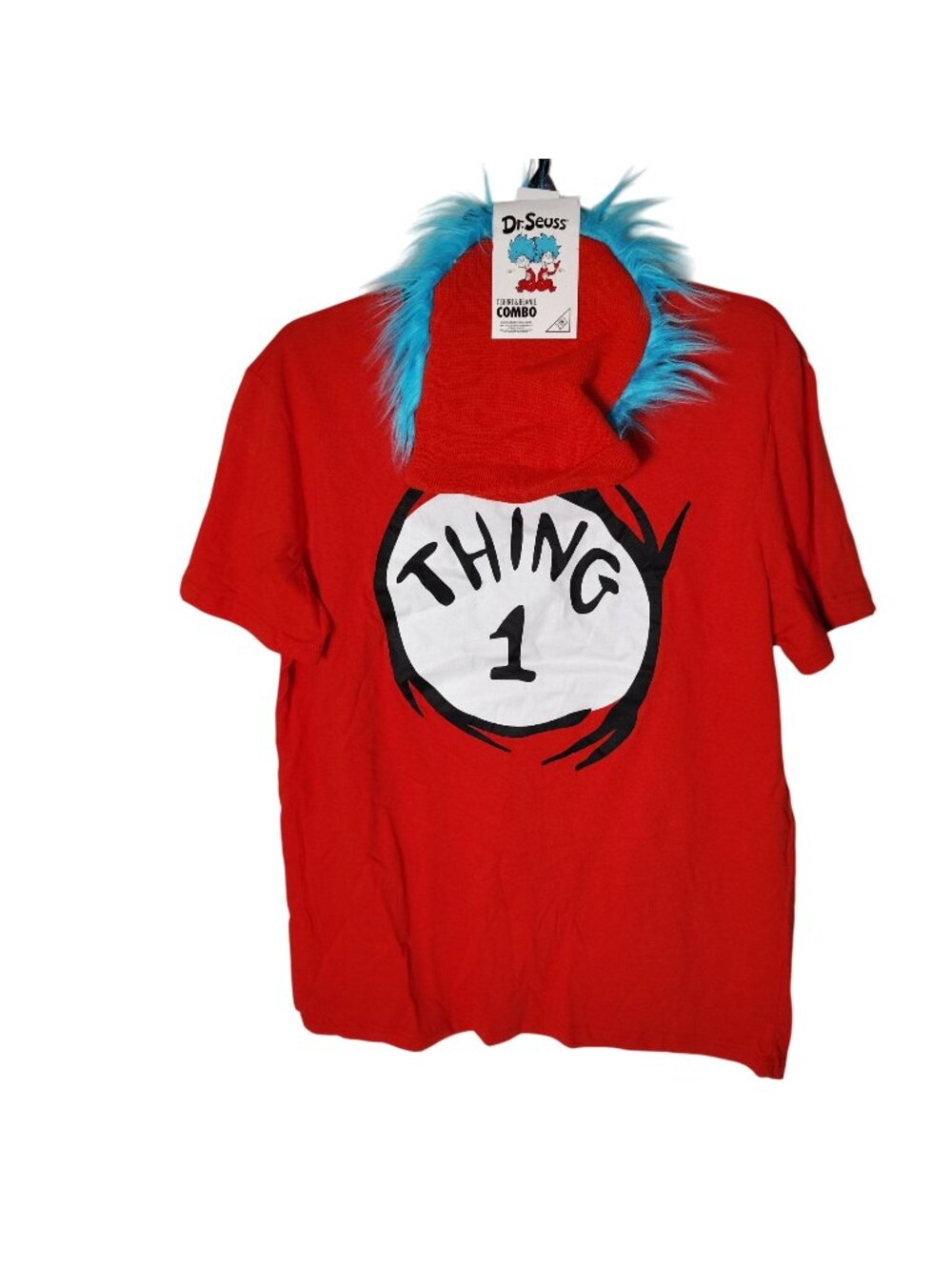 Dr. Seuss Mens Adult 2XL Thing 1 Red Graphic Print T-Shirt and Beanie Combo